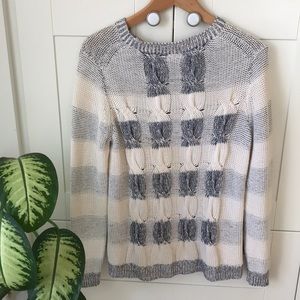 JCREW Soft cotton cream and navy sweater